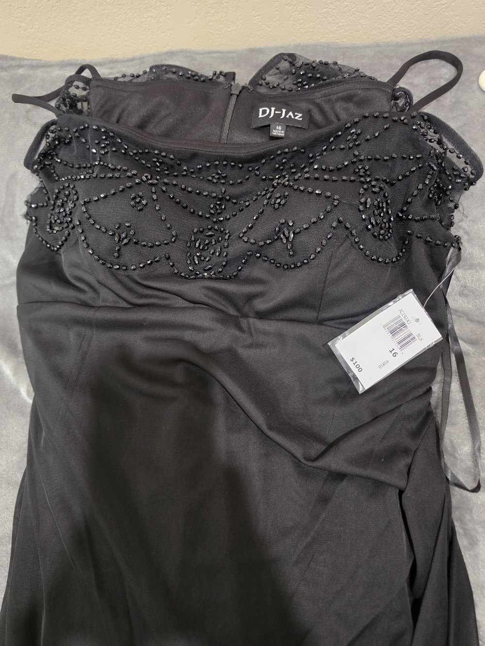 DJ-Jaz Black Strapless Beaded Evening Dress SZ 16